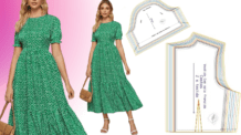 Vestido Midi com Manga e Saia Franzida – Molde Grátis