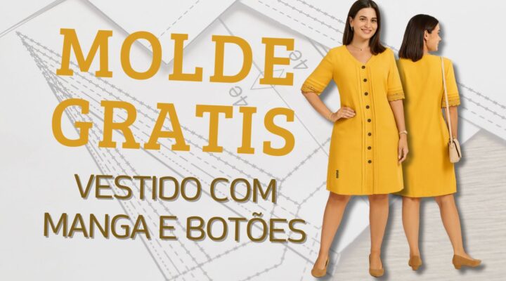 Molde Grátis Vestido com Manga e Botões
